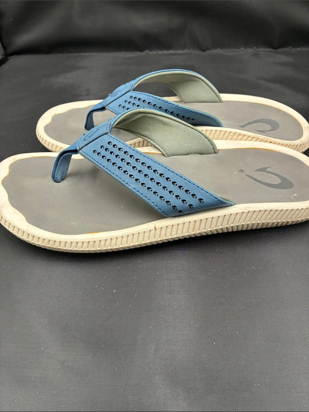 OluKai Blue and Gray Men’s Waterproof Flip-Flops size 8